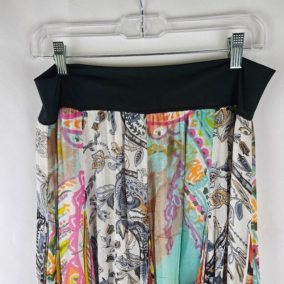 Coldwater Creek Pleated Midi Skirt Sz PM Mixed Print Panels Boho Fairy - Picture 4 of 12